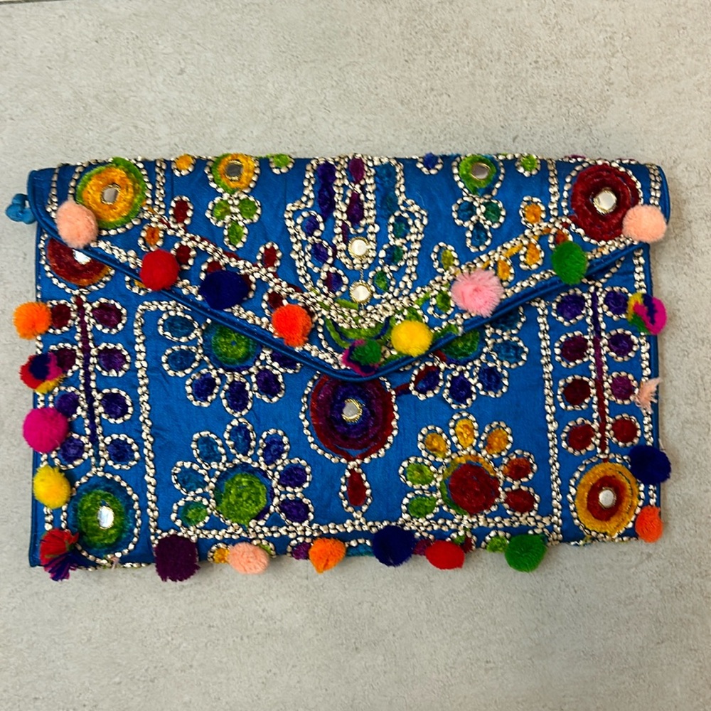 Pom Pom Clutch / Crossbody Handbag